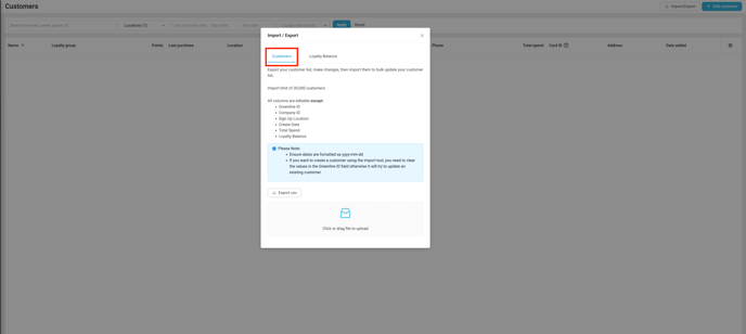 Customer List - ImportExport Popup